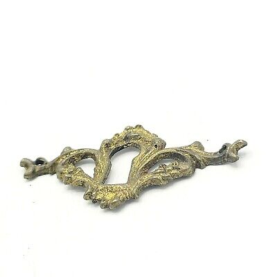 Vintage Ornate Solid Brass Skeleton Key hole Escutcheon Salvage Hardware 2 1/4" 2