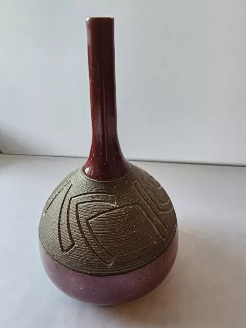 Signed David Crumb Puerto Rico Studio Pottery Abstract Modernist Sgraffito Vase