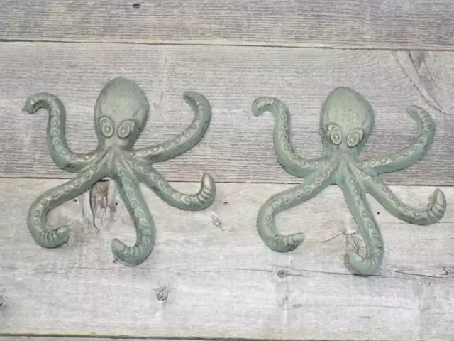 Antique Metal Wall Hooks Handmade Large Octopus Hat Coat Towel Hanging Lot of 2