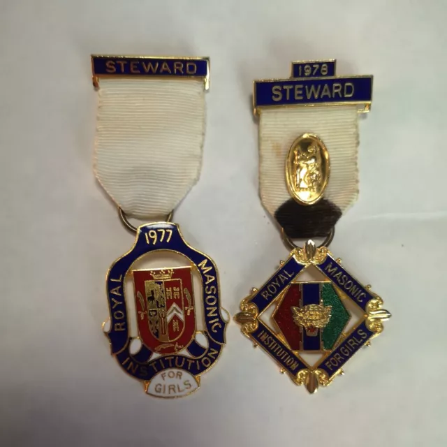 Masonic STEWARD Pair of Medals For Girls 1977 & 1978 Royal Masonic Institution