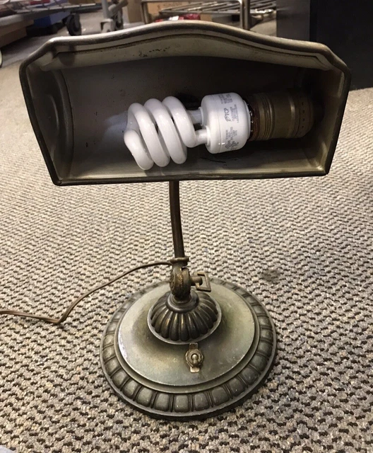 1920'S Brass Art Deco Bankers Desk Lamp From Estate Long Island Seminary Antique