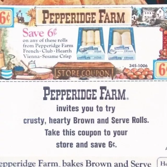 1966 Pepperidge Farm Brown and Serve Rolls Original Print Ad + Coupon 10x13.5"