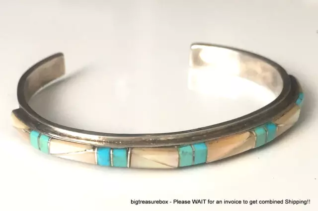 WOW Vtg Bracelet MARKD Donald & Viola Eriacho 925 STERLING SILVER Cuff Turquoise