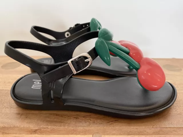 NEW IN BOX Mel Melissa Mini Solar III Thong Sandal Black Red Cherry Toddler 12 2