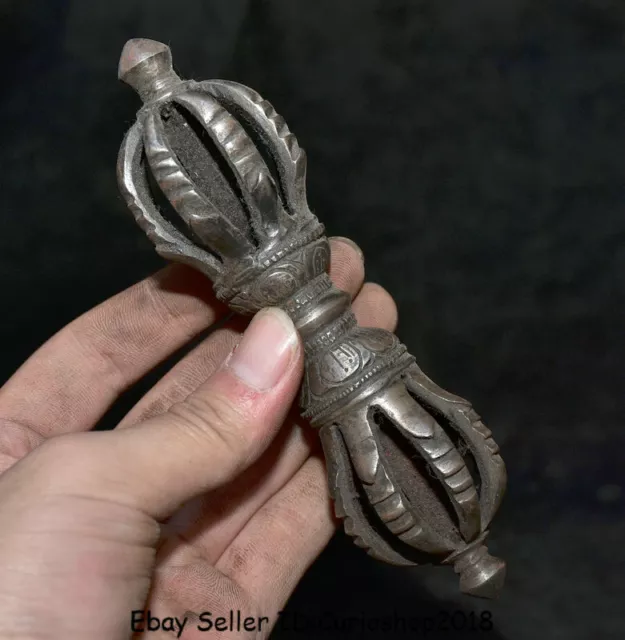 5.6" Old Tibet Buddhism Meteorite Iron vajra Dorje Phurba Dagger Holder Faqi