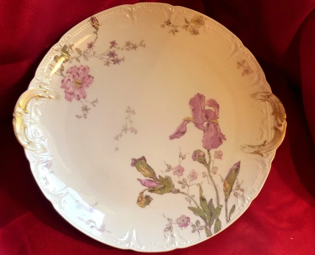 Grand Plat Rond Ancien De Service En Porcelaine "Fleurs"