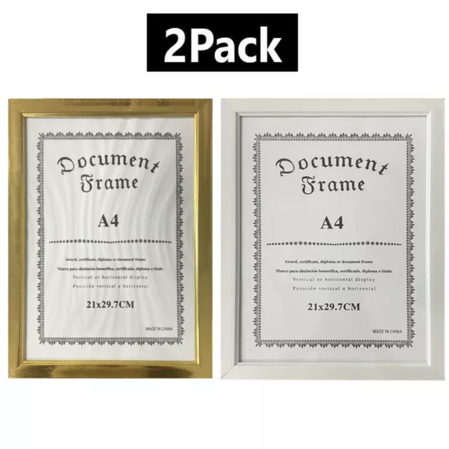 A4 WHITE&GOLD PHOTO FRAME 2PK Wall &Mount Picture Poster Document GM2638OB UK