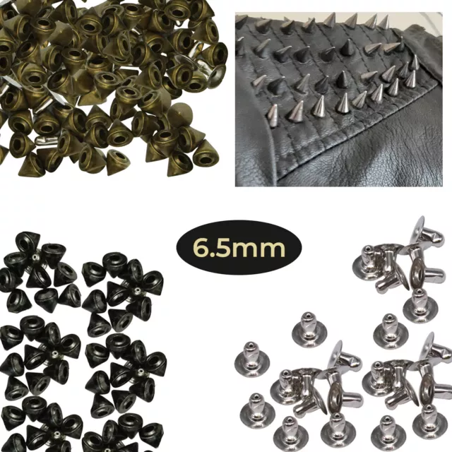 6.5mm Silver Spots Cone Screw Metal Studs Leather craft Rivet Bullet Spikes