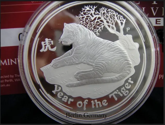 2 Oz Lunar Ii Tiger Proof Silber Münze 2010 Silver Coin + Coa