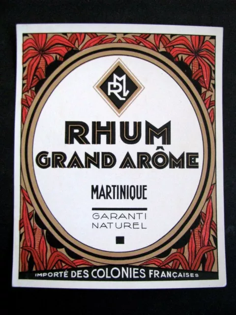 Etiquette Rhum Grand Arôme Martinique Bel état