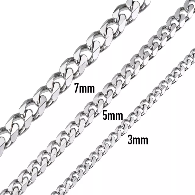 3/5/7mm Silver Tone Curb Cuban Link Chain Necklace Stainless Steel For Men Women