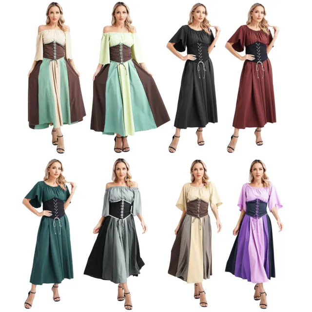 Women's Maxi Outfit Pirate Dress Renaissance Outwear Medieval Dresses Cosplay