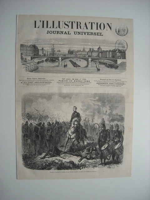 Gravure 1866. Le Prince Humbert Au Mlieu De Ses Troupesa La Bataille De Custozza