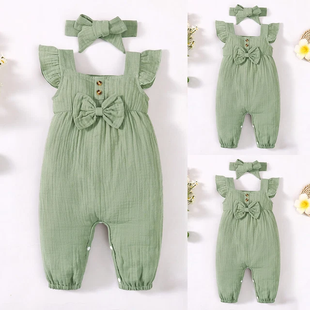 Newborn Baby Girls Sleeveless Ruffle Outfits Romper Tops Pants Jumpsuit Clothes