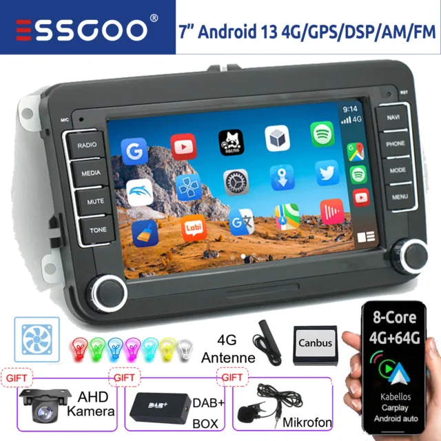 DAB+ 4+64 GB Carplay Android 13 autoradio navigatore per VW GOLF 5 6 Polo Touran Tiguan