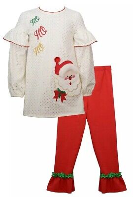 Bonnie Jean Little Girl's HO-HO-HO Santa Claus Face Dress & Legging Set-Size-6