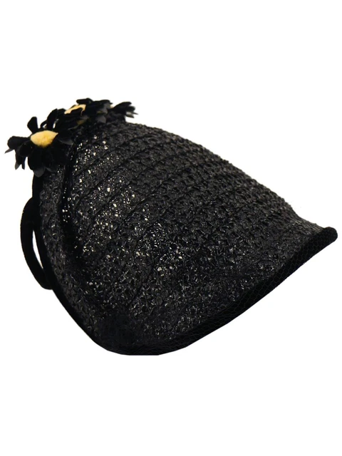 Mezzo cappello retrò in velluto nero tessuto vero vintage anni '40 quaranta decorazione floreale