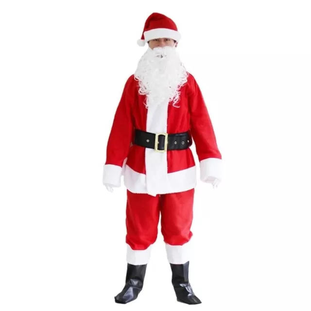 Costume da Babbo Natale per adulti vestito completo barba cappello abito uomo 2