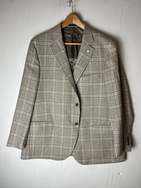 Luigi Bianchi Mantova Sartoria Blazer Sport Coat Jacket 44R Plaid Wool Silk Flax