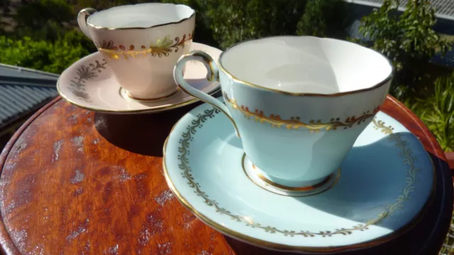 ☀️Aynsley VINTAGE England Fine Bone China Teacup and Saucer Set PAIR Small