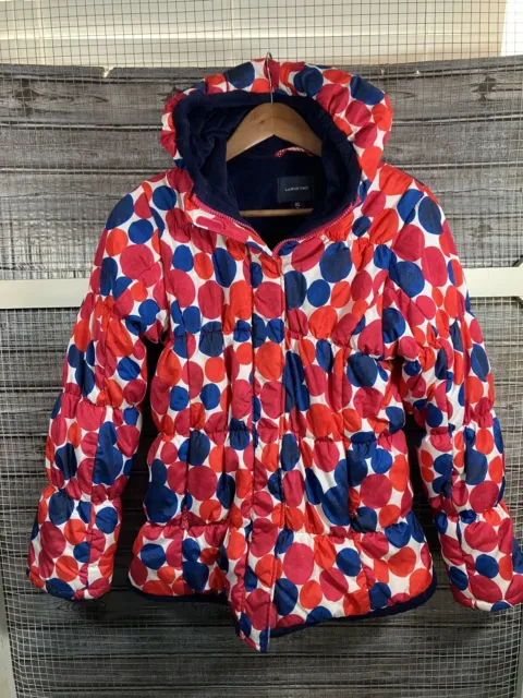 Land's End Polka-A-Dot Pink Blue Red Winter Puffer Jacket Girl’s Sz XL 16 Hooded