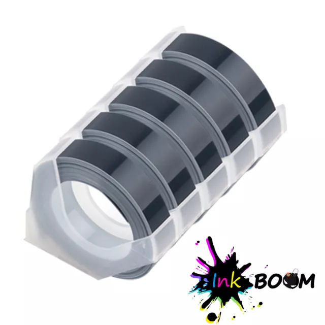 5 rollos negros 9 mm cinta de etiquetas compatible con Dymo 3D fabricante de etiquetas en relieve 9 mm x 3 m