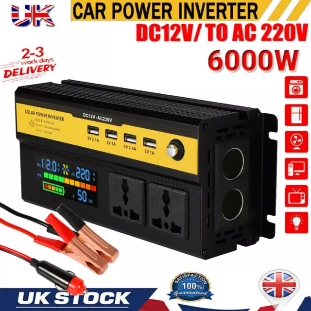 Car Power Inverter Converter DC 12V to AC 240V 4 USB Modified Sine Wave 6000W