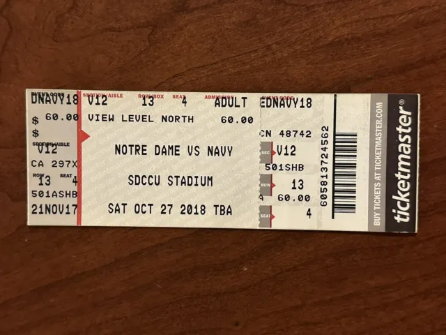 2018 Naval Academy Navy Notre Dame Irish College NCAA Football Ticket Stub