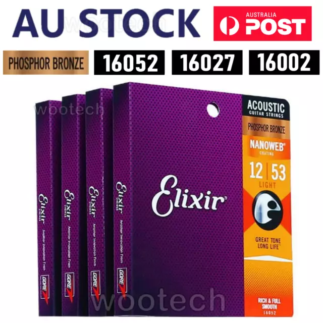 Elixir Acoustic Guitar strings Phosphor Bronze LIGHT 12-53 16002 16027 16052 STR