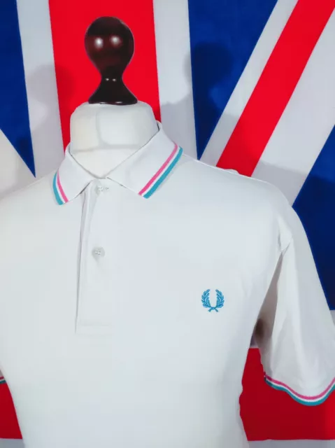 Fred Perry Twin Tipped Polo - L/XL - White - Mod Casuals 60's
