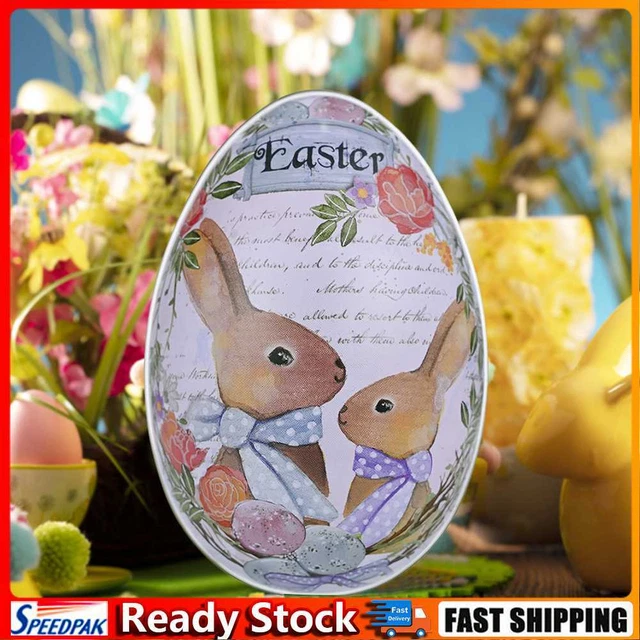 Egg Easter Color Rabbit Tin Candy Eggshell Box Cute Egg Box Home Decoration (A)