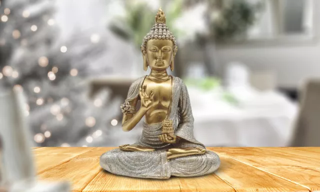 8.5"H Thai Buddha with Teaching Pose Statue in Gold Finish Figurine Room Decor