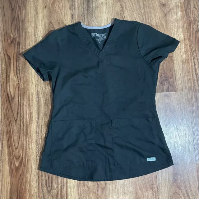 Greys Anatomy Scrub Top Womens Black 2 Pocket Medical Workwear Nurse Barco Sz XS