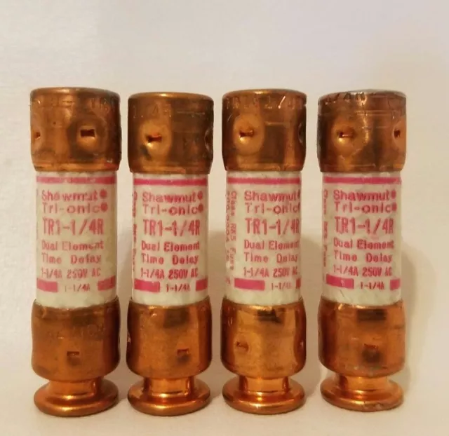 Lot of 4 Gould Ferraz Shawmut TR1-1/4R Tri-onic Time Delay Fuses 1-1/4A 250VAC