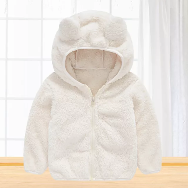 Winter Coat Solid Color Zipper Closure Bear Ears Hooded Plush Hoodie Boys Girls