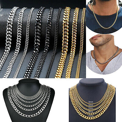 Men Women Chain Silver Gold Black Stainless Steel Cuban Link Pendant Necklace