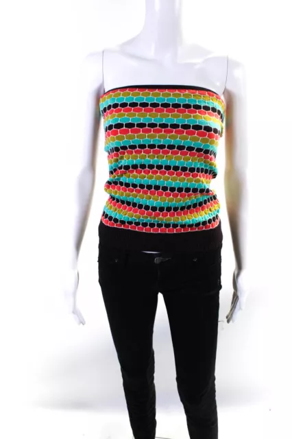 Milly Womens Knit Striped Strapless Banded Waist Blouse Top Multicolor Size P