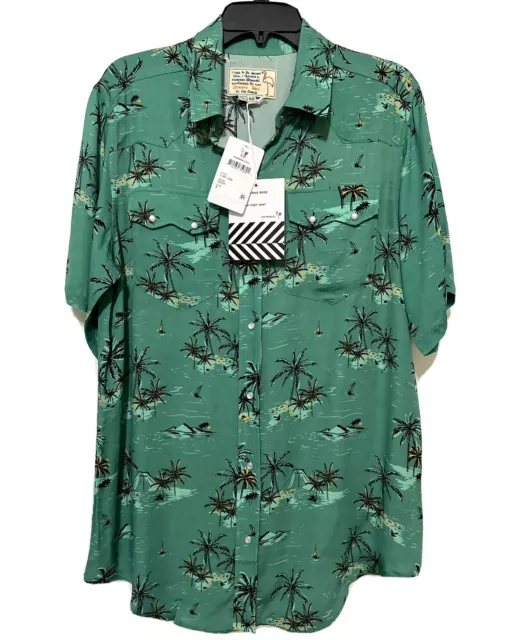 SANDRINE ROSE X Free People Hawaii Camp Shirt MEDIUM Snap Button Palm ...