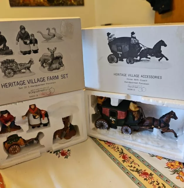 Dept 56 VTG Dover Coach Heritage Village Horse With Coach & Farm Set Of 4 Read