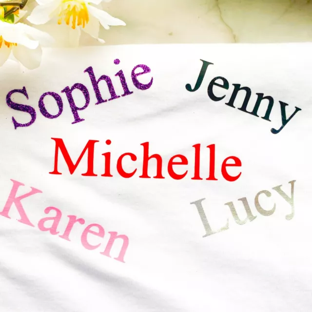 Personalised Iron On Names HTV Vinyl Decals Transfer Fabric Clothes 25 Colours P