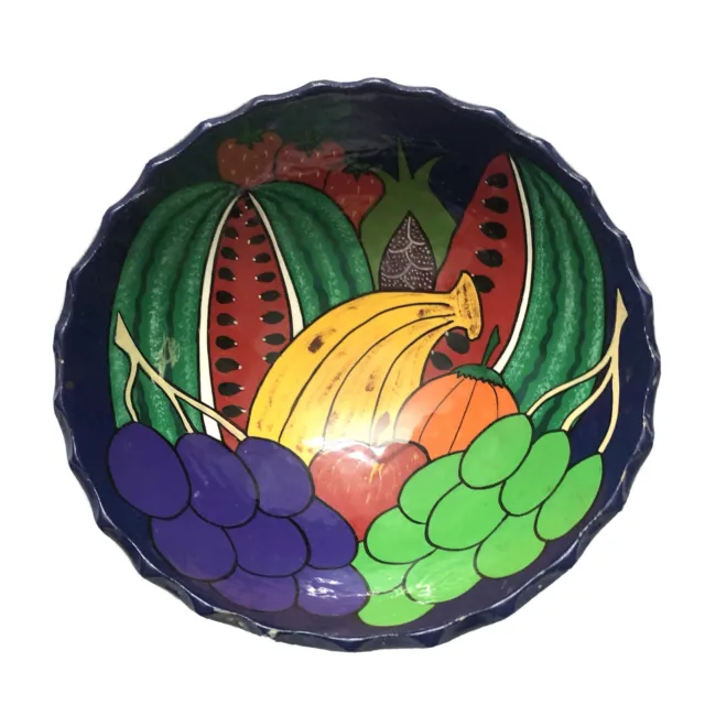 Mexican Pottery Salsa Bowl Hand Painted Fruit 6"