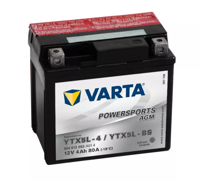 VARTA AGM Motorrad & Roller Batterie 12V 4 Ah ETN 504012003 4Ah YTX5L-BS NEU