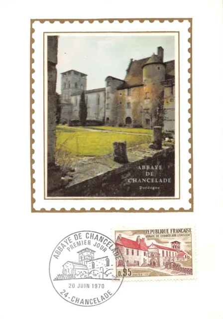 Card Maximum FDC Silk France Abbey Of Chancelade 1970 Chancelade