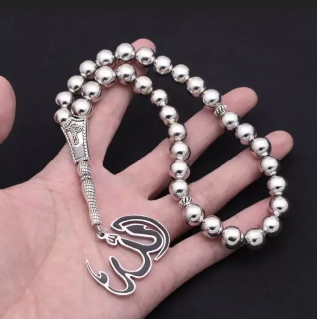 Turkish 33 Stainless Steel Silver Prayer Beads Allah Quranic Bead Muslim Rosary