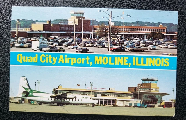 Moline IL Illinois Quad City Airport Vintage Chrome Rock Island County Postcard