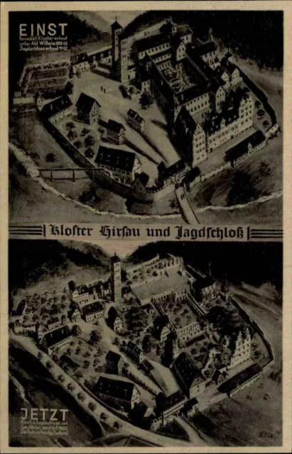 HIRSAU ~1925 alte zweiteilige AK Einst Jetzt Vergleich Kloster und Jagdschloss