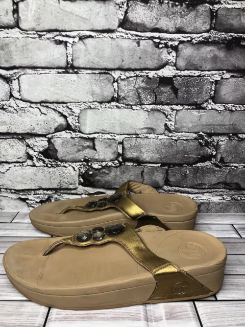 Fitflop Lunetta Gold Leather Wobble Board Lightweight Thongs Sandals Women Sz 9M