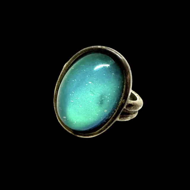 MOOD RING Sterling Silver 70s Hippie Blue Oval 925 Vintage Size 4.5 Works! 3