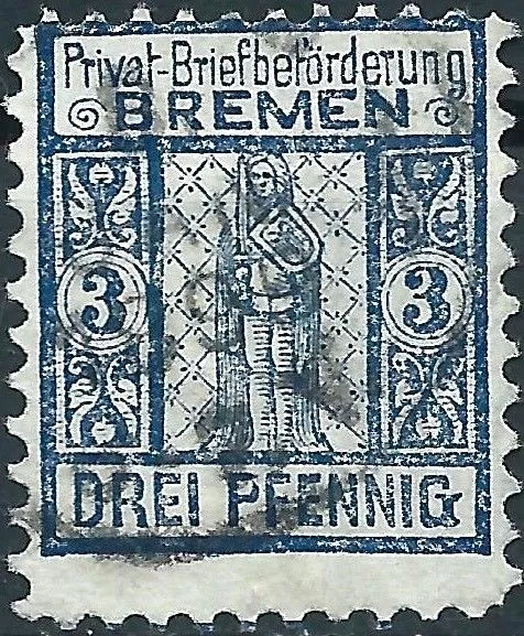 BREMEN 1896 Privatpost Briefbeförderung Mi.B.2 gestempelt 3 Pf blau (#35827-9)