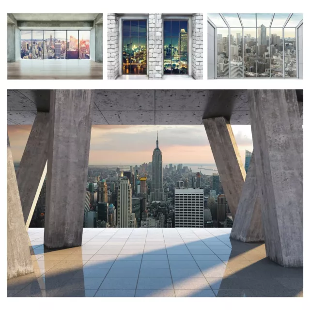 Vlies Fototapete 3D EFFEKT New York Stadt TERRASSE Fenster Ausblick Wohnzimmer 7